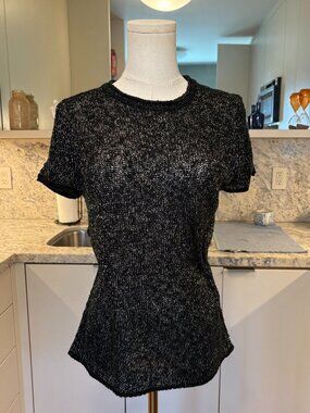 Zara Black Metallic Shimmer Open Knit Top - Size S